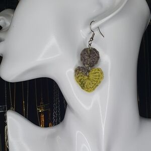Crochet heart earrings with stainless steel hook and jump rings